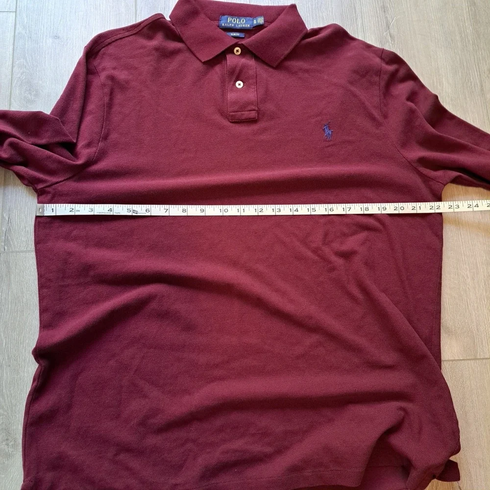 Polo‎ Ralph Lauren Shirt Mens XL Red Maroon Long Sleeve Slim Fit Blue Pony